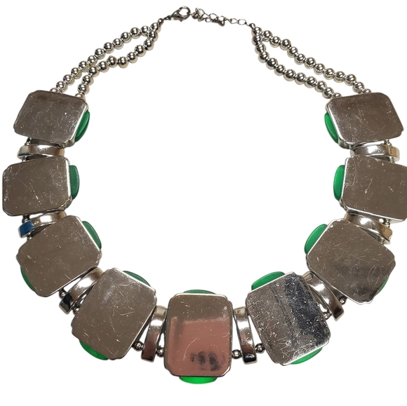 Green and Silver Statement Necklace. Acrylic or Lucite Green Beads. OS - Picture 6 of 6